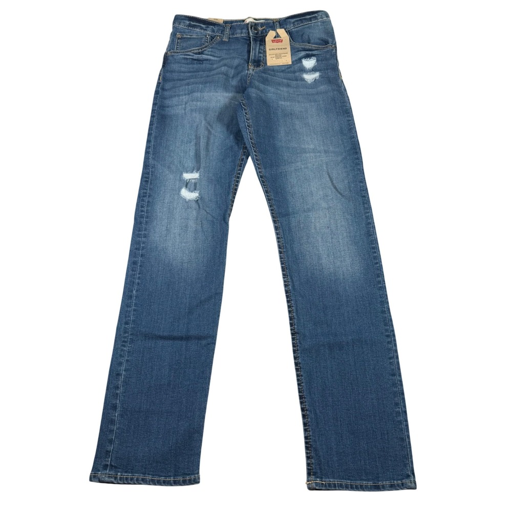 Levi's‎ Girlfriend Jeans Women 14 Reg (FITS 27x29) Blue Distressed Mid Rise NEW